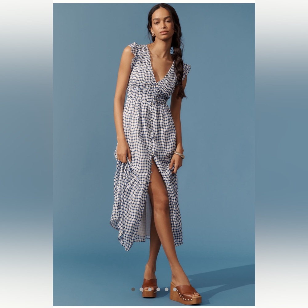 Anthropologie Blue and White Checkered Dress